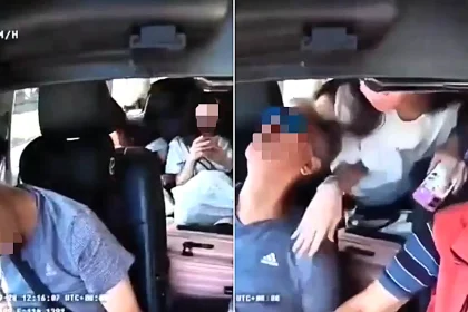 Terrifying moment passengers grab the wheel of a speeding taxi after their driver blacks out in Hong Kong - as the car scrapes a barrier before stopping.