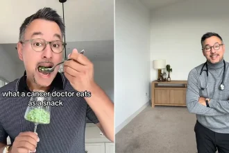 A cancer doctor has made an unlikely vegetable the star of his snack routine - and the way he eats his frozen peas, from a wine glass, has left people shocked.