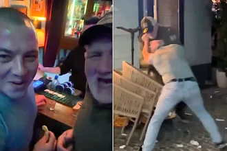 Two fighters due to face each other in the cage brawled in the street hours after drinking together in a bar - with one detained and remanded for 30 days.