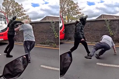 An elderly Mercedes driver threw the first punch at a scooter rider in a Croydon road rage brawl - and was floored by a hook to the face.