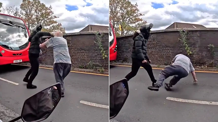 An elderly Mercedes driver threw the first punch at a scooter rider in a Croydon road rage brawl - and was floored by a hook to the face.