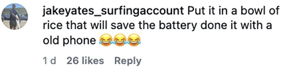 Social media comment on the post of A car was left stranded on a Cornish beach with its wheels buried in sand as the tide crept in - and onlookers joked it should be put in a bowl of rice.