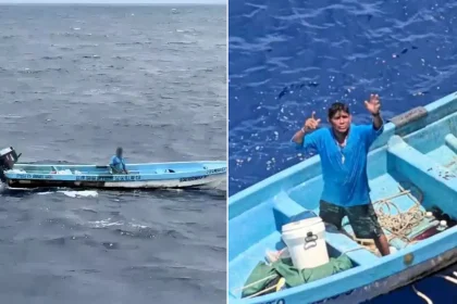 A fisherman has been rescued alive after eight days adrift in the Pacific - found in his tiny boat almost 300 miles from shore, dehydrated but stable.