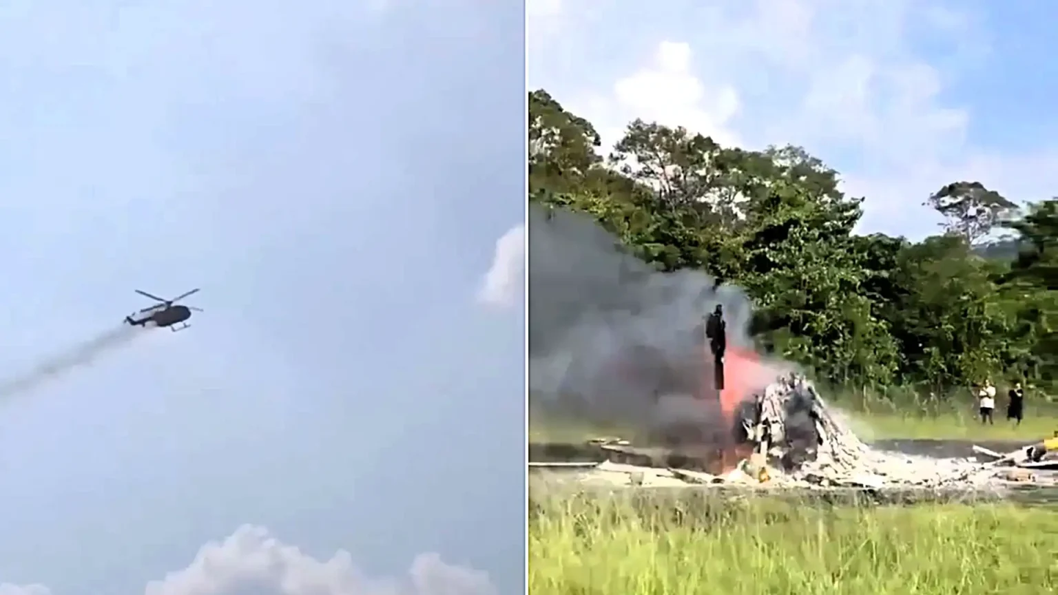 Five people have died after a Flying Doctor helicopter appeared to burst into flames mid-air before crashing near a remote airstrip - as footage shows the horror.