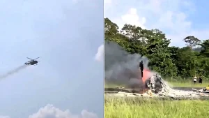 Five people have died after a Flying Doctor helicopter appeared to burst into flames mid-air before crashing near a remote airstrip - as footage shows the horror.
