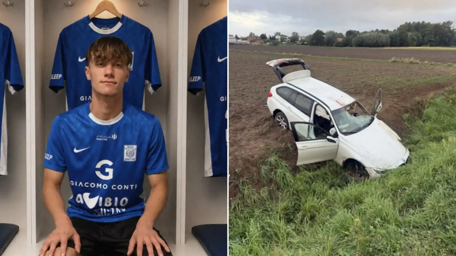 Polish footballer Oskar Kordus, 20, has died after a deer was flung through the windscreen of his BMW when an oncoming car hit the animal on a road in western Poland.