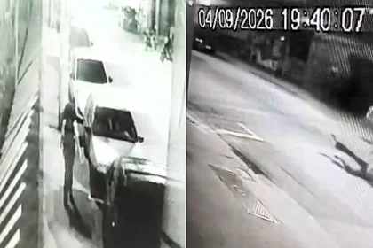 A kidnapped schoolgirl saved herself by hurling herself from a moving car - hitting her head on the road before scrambling up and running for safety.