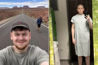 A student who blamed three years of leg pain on gym workouts found out he had a rare cancer via an NHS app notification while sat in Starbucks - and has since had seven surgeries.