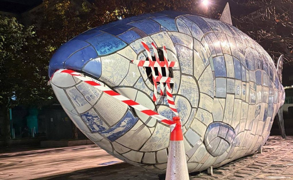 An iconic UK landmark has been left with a gaping hole where its eye should be following an alleged sledgehammer attack - with a man charged over the damage.
