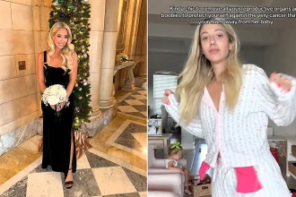 An influencer danced with her surgery drains after having her reproductive organs and breasts removed to dodge the cancer that killed her mum when she was seven.