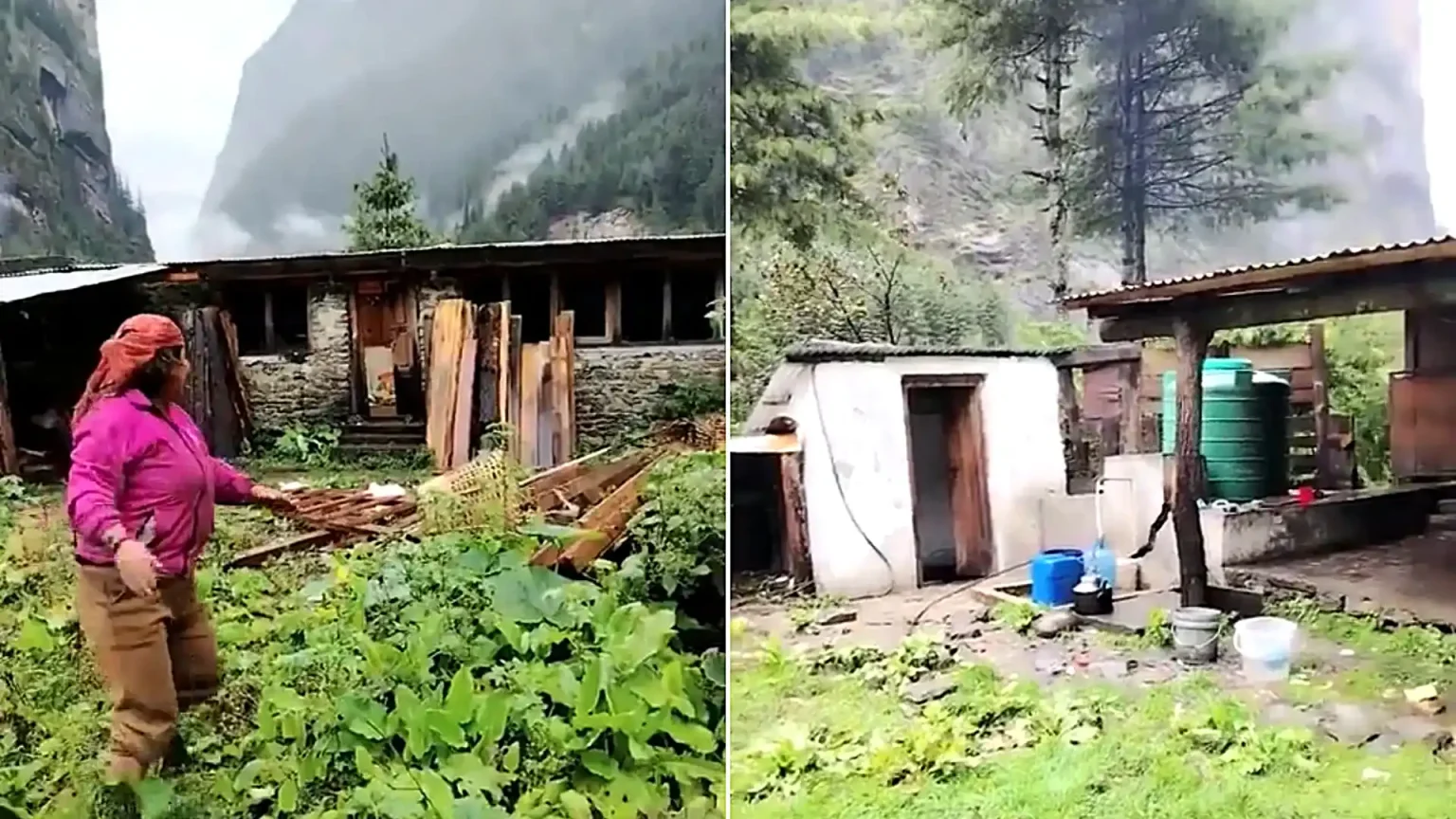 Devastating floods and landslides have killed at least 70 people across India and Nepal, as terrifying footage shows the ground swallowing a house and trees in seconds.