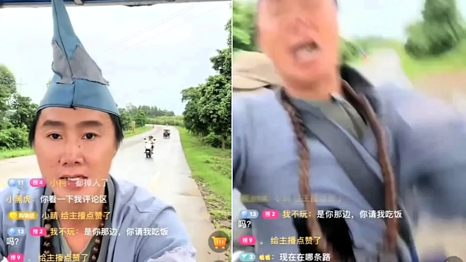 A livestreamer was sent flying mid-broadcast when a scooter rider ploughed into him from behind - and rumours spread that he had died when the feed cut out