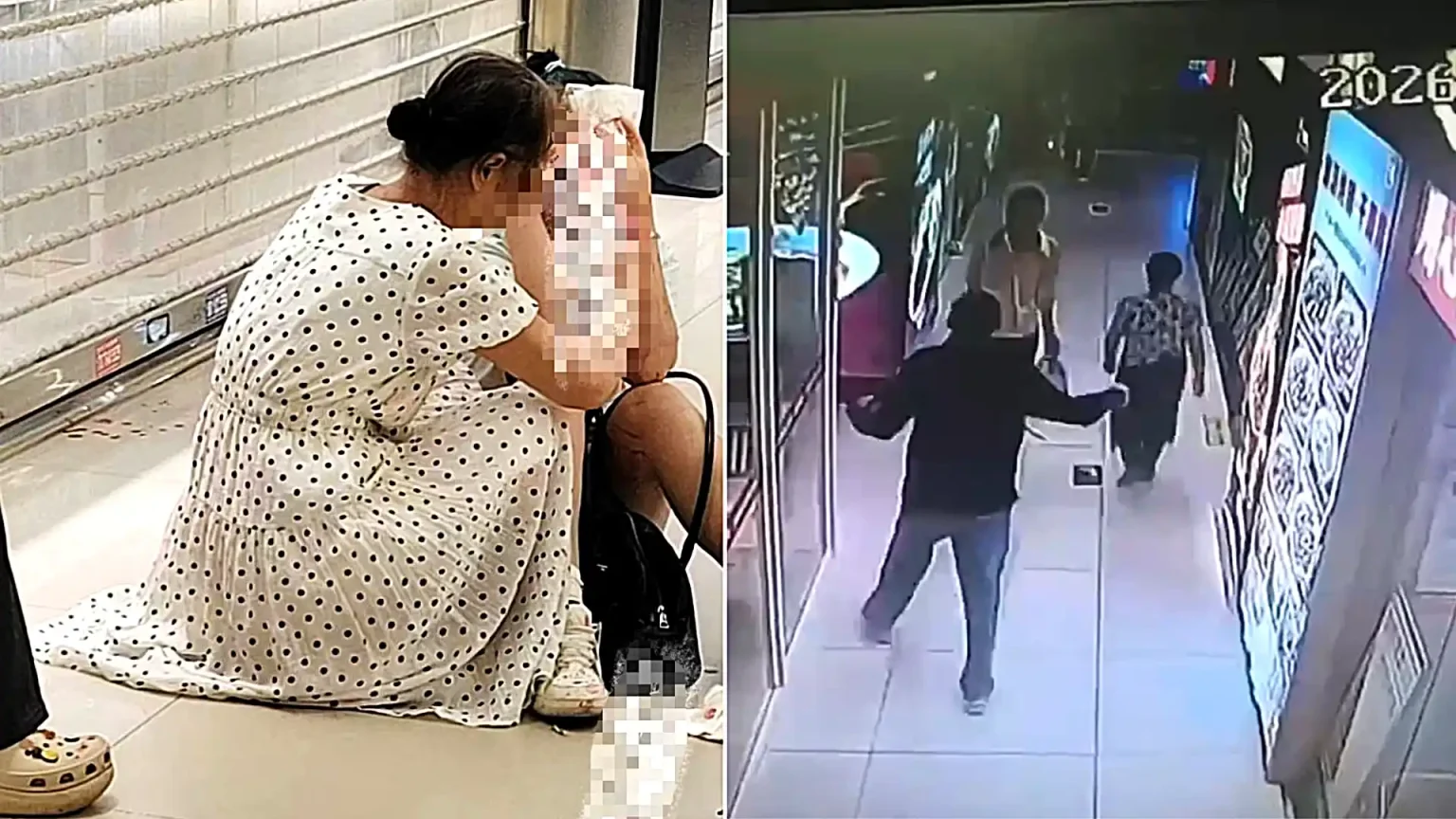 A man has been arrested after allegedly stabbing several women in the eyes outside a hotpot restaurant - with one pictured with a knife in her face.