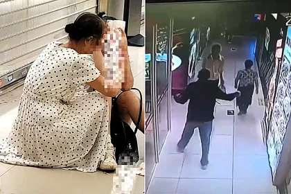 A man has been arrested after allegedly stabbing several women in the eyes outside a hotpot restaurant - with one pictured with a knife in her face.