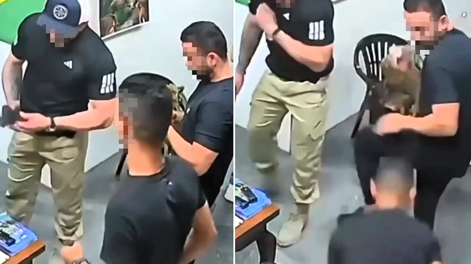 A man is fighting for his life after being accidentally shot point-blank in the chest at a shooting range - with CCTV capturing the gunman's horror as he realises what he's done.