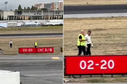 A man jumped the fence at Lisbon Airport and wandered onto the runway because he wanted a "closer look at aeroplanes" - spotted by the crew of a departing TAP jet.