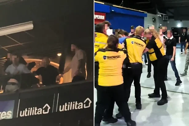 Shocking footage shows a man lying motionless as five men attack him at a Misfits Boxing event - a witness said he feared he would see a murder.