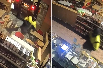 A masked raider smashed a stolen Vauxhall Mokka through the front of a Costa Coffee in King's Lynn, Norfolk, before climbing inside and stealing cash.
