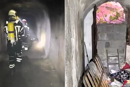 A migrant hideout has been discovered inside a network of abandoned underground military tunnels - after firefighters were alerted to smoke coming from the site.