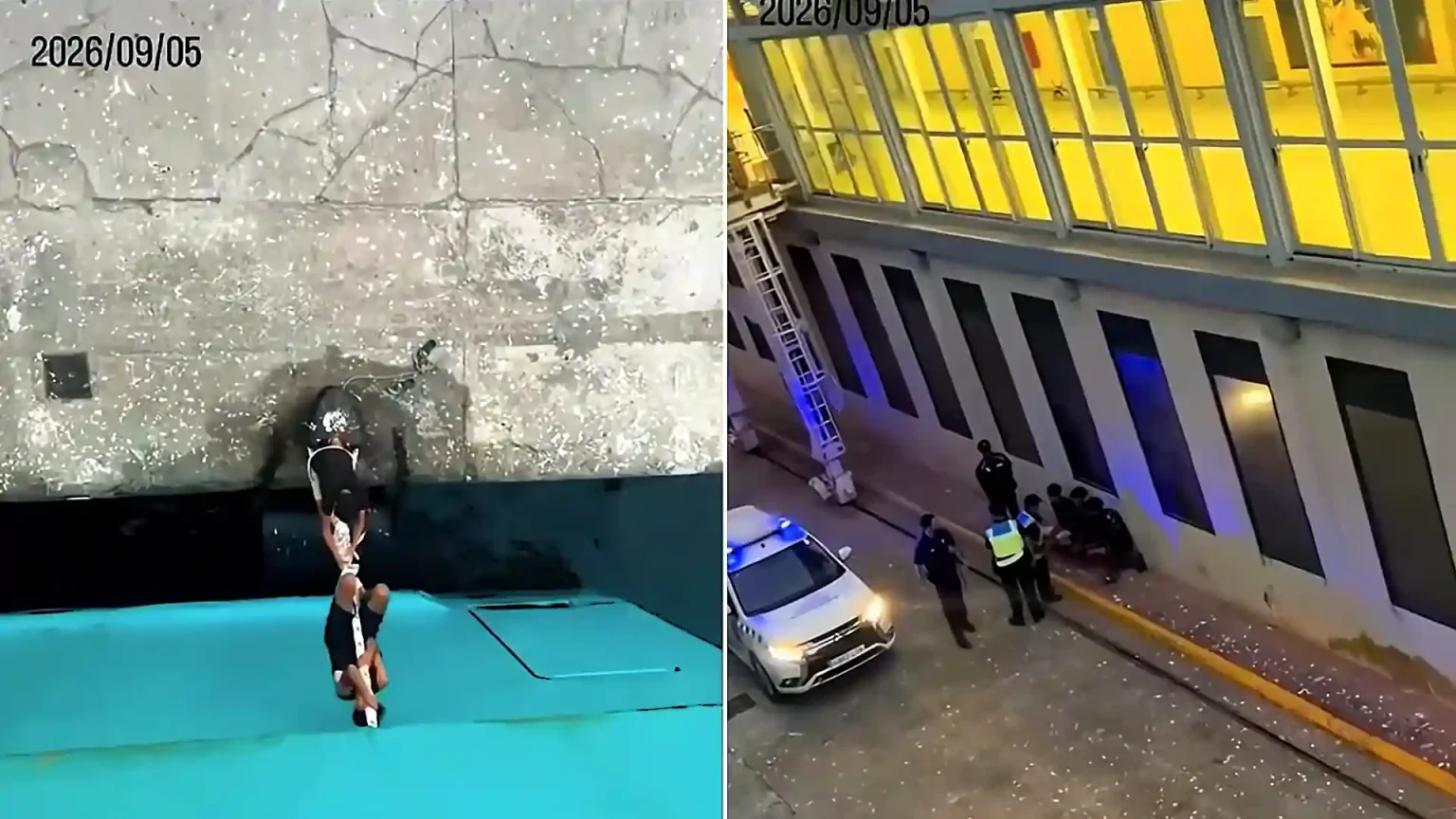 Three migrants were caught trying to sneak onto a ferry to mainland Spain - with two filmed hauling themselves up a mooring rope before crew raised the alarm.