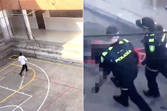 Dramatic footage shows students chasing a teenage gunman through their school - after he allegedly opened fire and tried to force his way into the head's office.