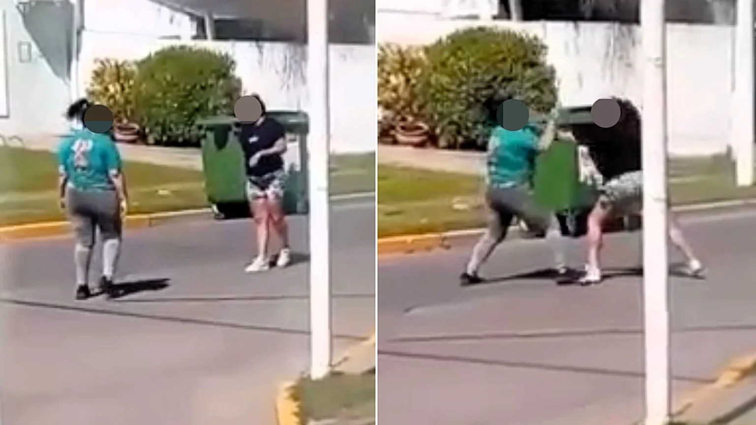Two women traded punches in the road outside a nursery as horrified parents and children watched - with witnesses claiming sharp objects were pulled during the brawl.