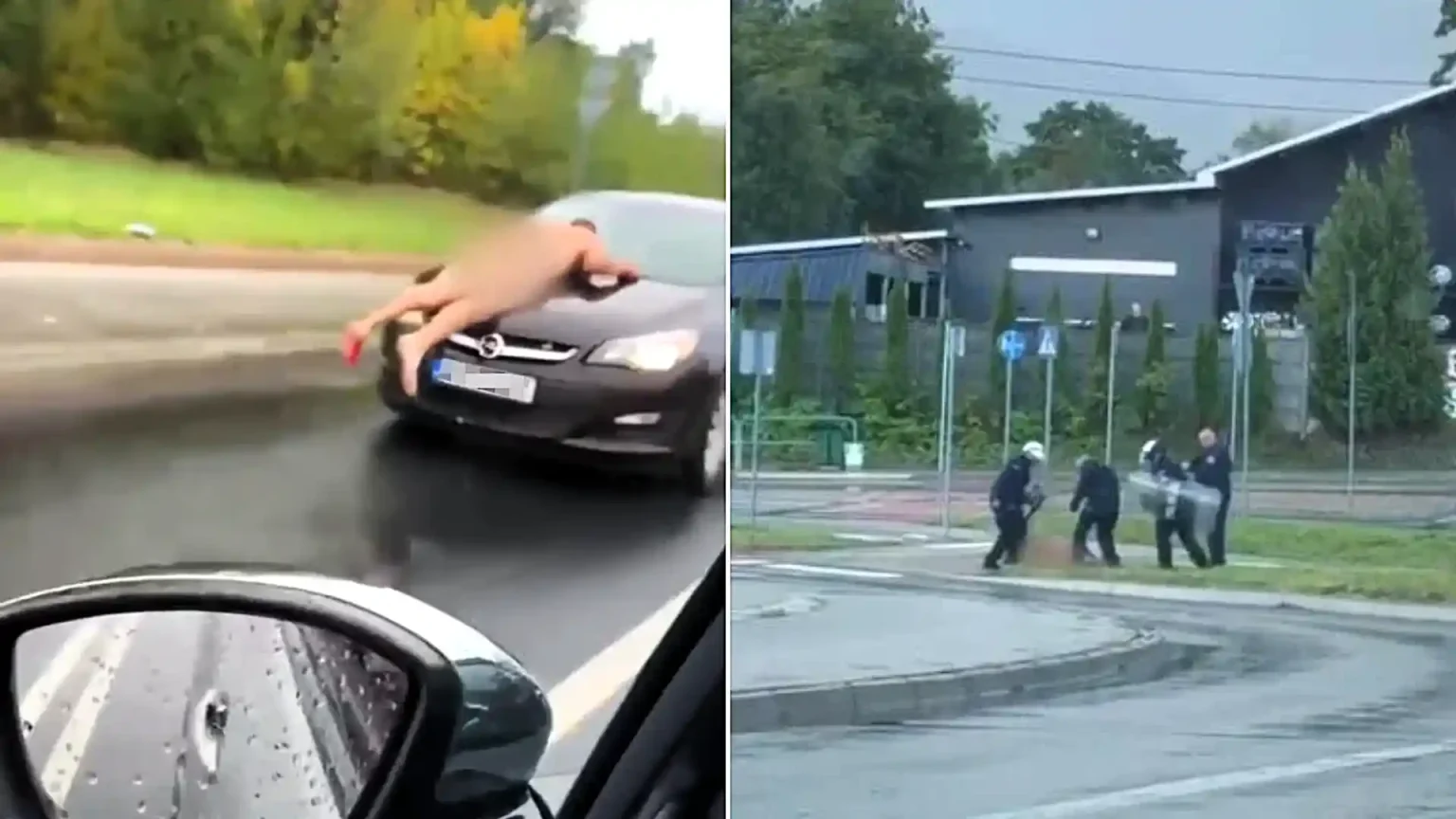 A naked man went on a street rampage with a machete - jumping on passing cars and smashing windscreens before police officers tasered him in the street.