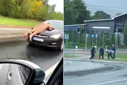 A naked man went on a street rampage with a machete - jumping on passing cars and smashing windscreens before police officers tasered him in the street.