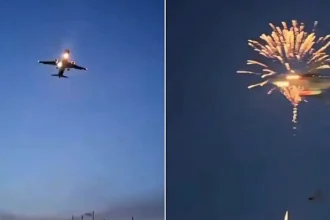 A passenger jet was forced to abandon its landing after pilots spotted fireworks bursting along the approach path during Independence Day celebrations.