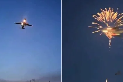 A passenger jet was forced to abandon its landing after pilots spotted fireworks bursting along the approach path during Independence Day celebrations.