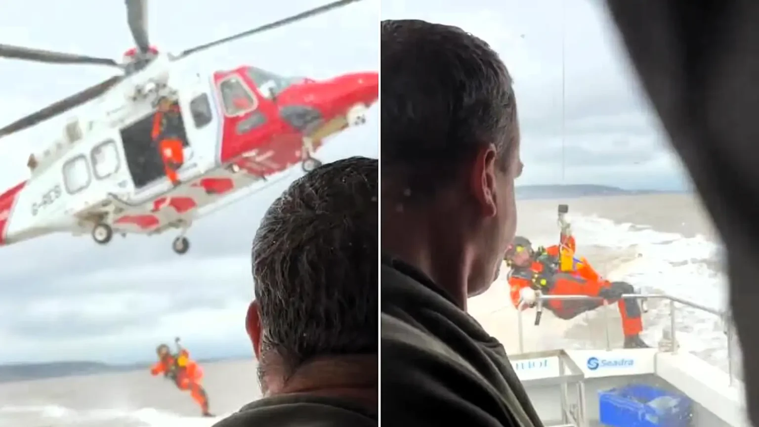 A fishing passenger was dramatically winched from a charter boat by helicopter after suffering a suspected heart attack at sea off Weston-super-Mare - and is recovering.