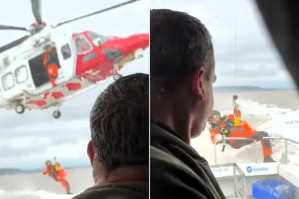 A fishing passenger was dramatically winched from a charter boat by helicopter after suffering a suspected heart attack at sea off Weston-super-Mare - and is recovering.