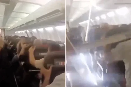 Passengers prayed and screamed in terror as ceiling panels crashed down and the cabin shook violently on a Boeing 737 that was forced to turn back shortly after take-off in Iran.
