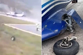 A Sita Air plane lost its rear wheel as it landed at Nepal's remote Juphal Airport, leaving it stranded on the runway - but all 16 people on board escaped unharmed.