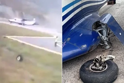 A Sita Air plane lost its rear wheel as it landed at Nepal's remote Juphal Airport, leaving it stranded on the runway - but all 16 people on board escaped unharmed.