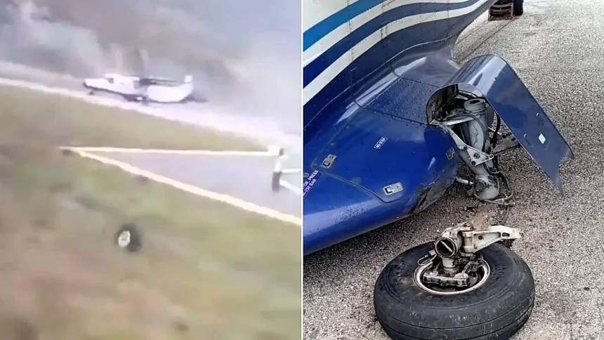 A Sita Air plane lost its rear wheel as it landed at Nepal's remote Juphal Airport, leaving it stranded on the runway - but all 16 people on board escaped unharmed.