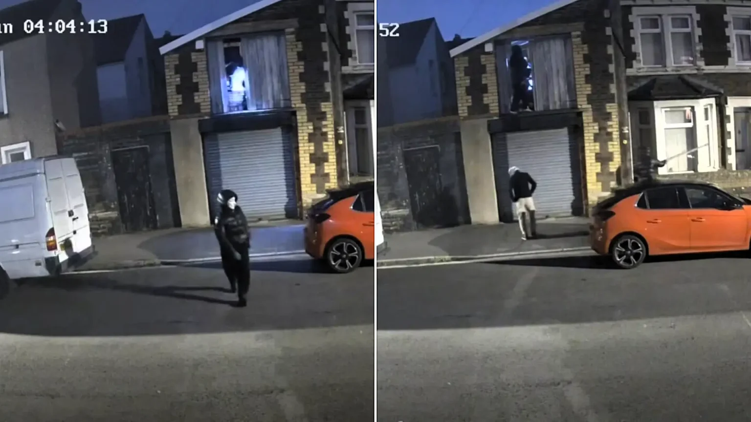 Shocking CCTV shows brazen thieves scaling a Cardiff garage at 3.30am and ripping through its second floor - only to find it full of junk and leave empty-handed.
