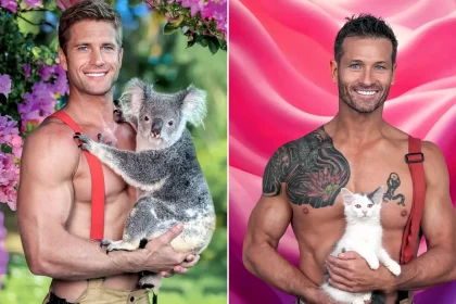 Hunky Aussie firefighters strip down to red braces for a sizzling 2027 calendar - posing with everything from rescue kittens to a crocodile for charity.