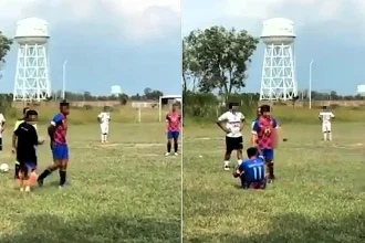 A man has been killed and six wounded after gunmen rode up on a motorbike and blasted shots into the crowd at an amateur football match.