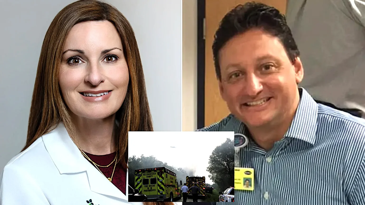 A respected spine surgeon and a hospital worker were killed when their small plane crashed and burst into flames in woods minutes after take-off.
