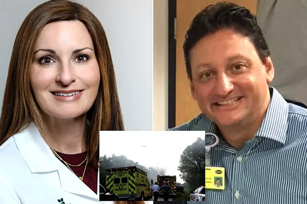 A respected spine surgeon and a hospital worker were killed when their small plane crashed and burst into flames in woods minutes after take-off.