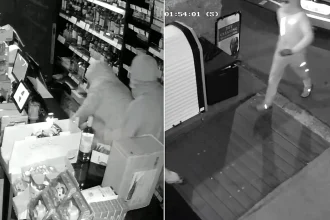Shocking footage shows a gang of thieves smashing their way into a shop during a late-night raid in a sleepy village - leaving residents appalled.