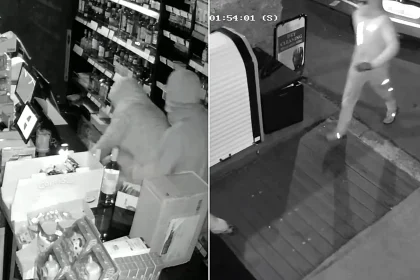 Shocking footage shows a gang of thieves smashing their way into a shop during a late-night raid in a sleepy village - leaving residents appalled.