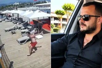 A father of three died after diving headfirst off a hotel pier in Turkey into water just 50cm deep - CCTV showed him ignoring signs banning jumping.