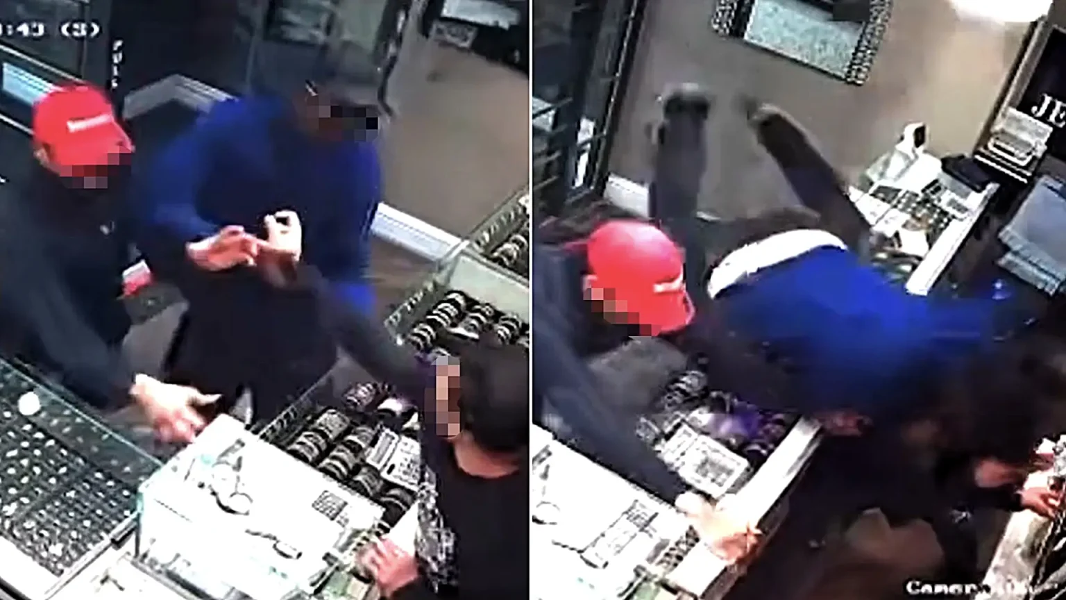Two men have been charged after a bungled jewellery raid - with a security smoke system allegedly trapping them inside the shop until police arrived.
