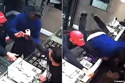 Two men have been charged after a bungled jewellery raid - with a security smoke system allegedly trapping them inside the shop until police arrived.