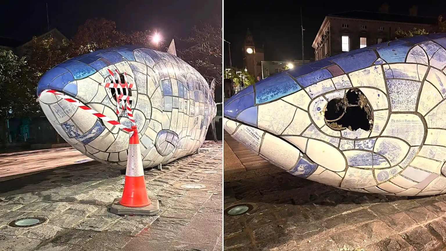 An iconic UK landmark has been left with a gaping hole where its eye should be following an alleged sledgehammer attack - with a man charged over the damage.