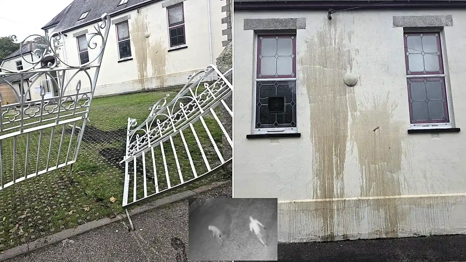 A mosque has been repeatedly rammed by a car before suspected vandals poured an oily substance across its grounds - with police treating it as racially aggravated.