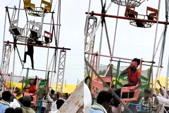 A woman lost part of her scalp after her hair was ripped into a spinning Ferris wheel mechanism at a packed Indian festival fair - police stopped the ride.