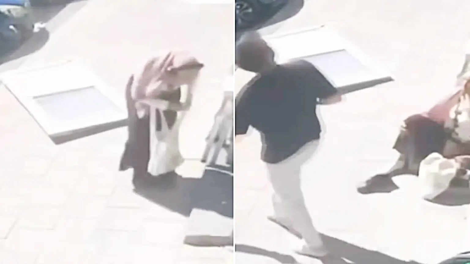 Terrifying CCTV shows a door plunging 23ft from a building and smashing onto a woman's foot - it missed her head by inches and she is now suing.